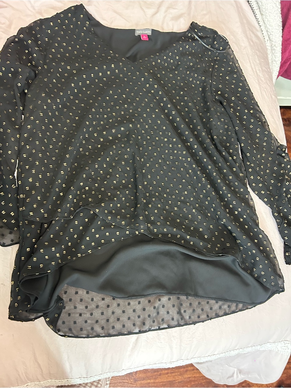 Vince Camuto Black Blouse with Gold Dot Detail